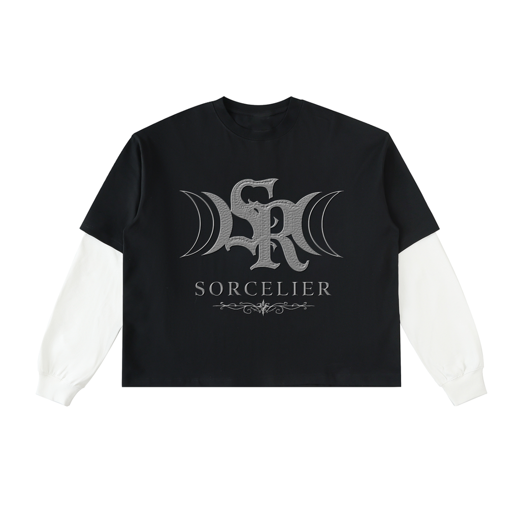 Layered Contrast Sleeve Cotton T-Shirt